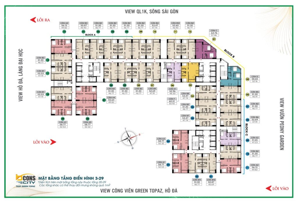 Mat Bang Du An Bcons City tháp Green topaz