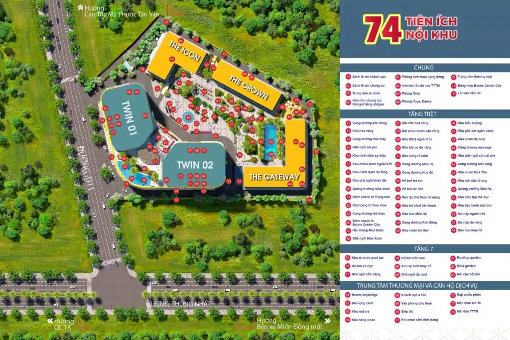 Tiện ích nội khu dự án bcons center city - bcons bình an đông tây