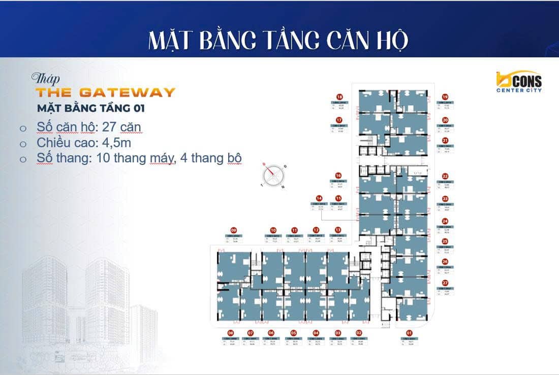 Mặt Bằng Tầng 1 Tháng Bcons Gateway
