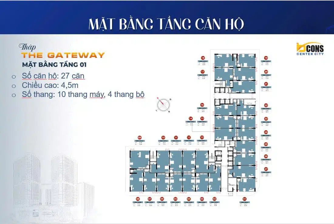 Mặt Bằng Tầng 1 Tháng Bcons Gateway