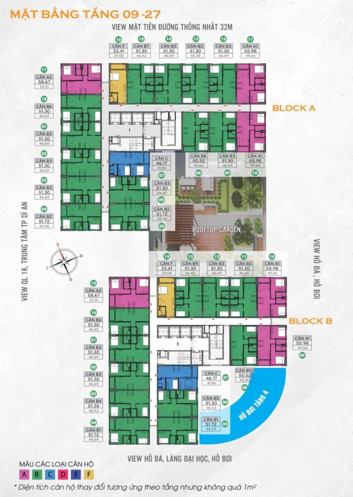 Mặt bằng tầng 9 đế 27 tòa Bcons City