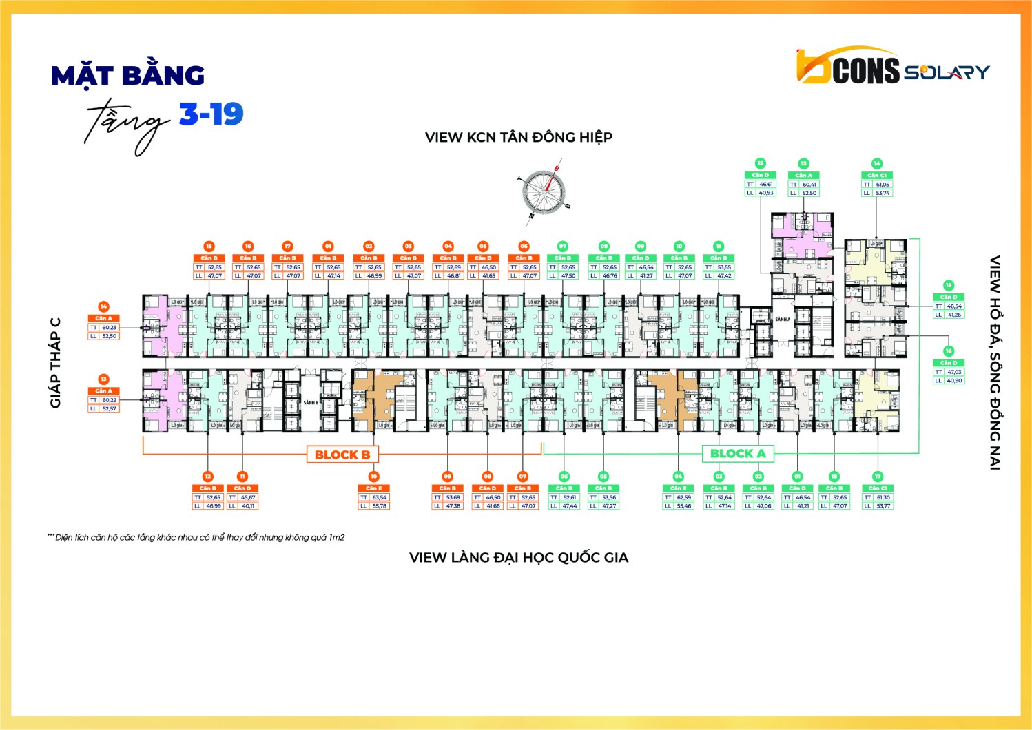 Mặt Bằng Bcons Solary tháp AB tầng 3 đến tầng 19