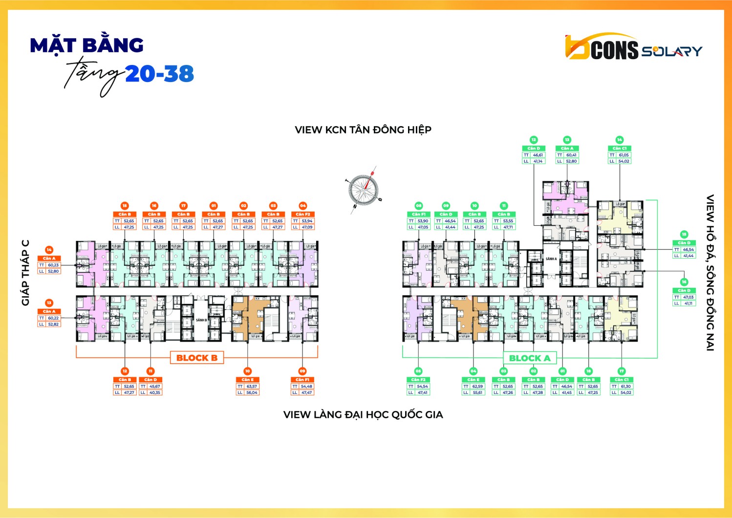 Mặt Bằng Bcons Solary block A-B tầng 20 đến 38