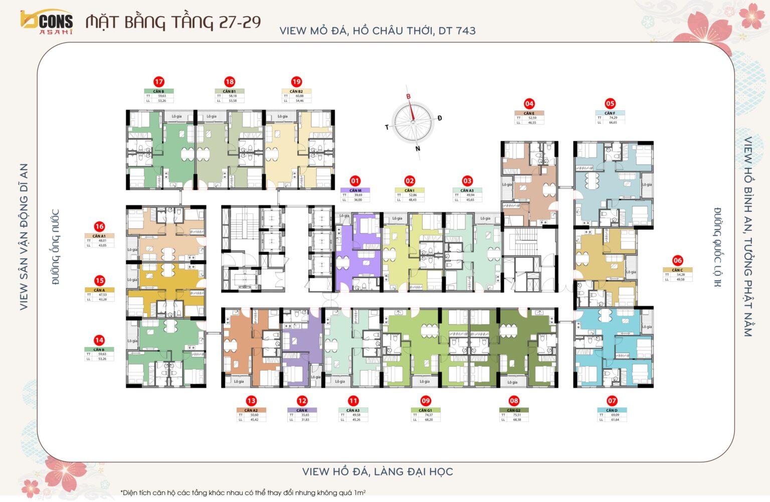 mặt bằng tầng 27-29 bcons asahi