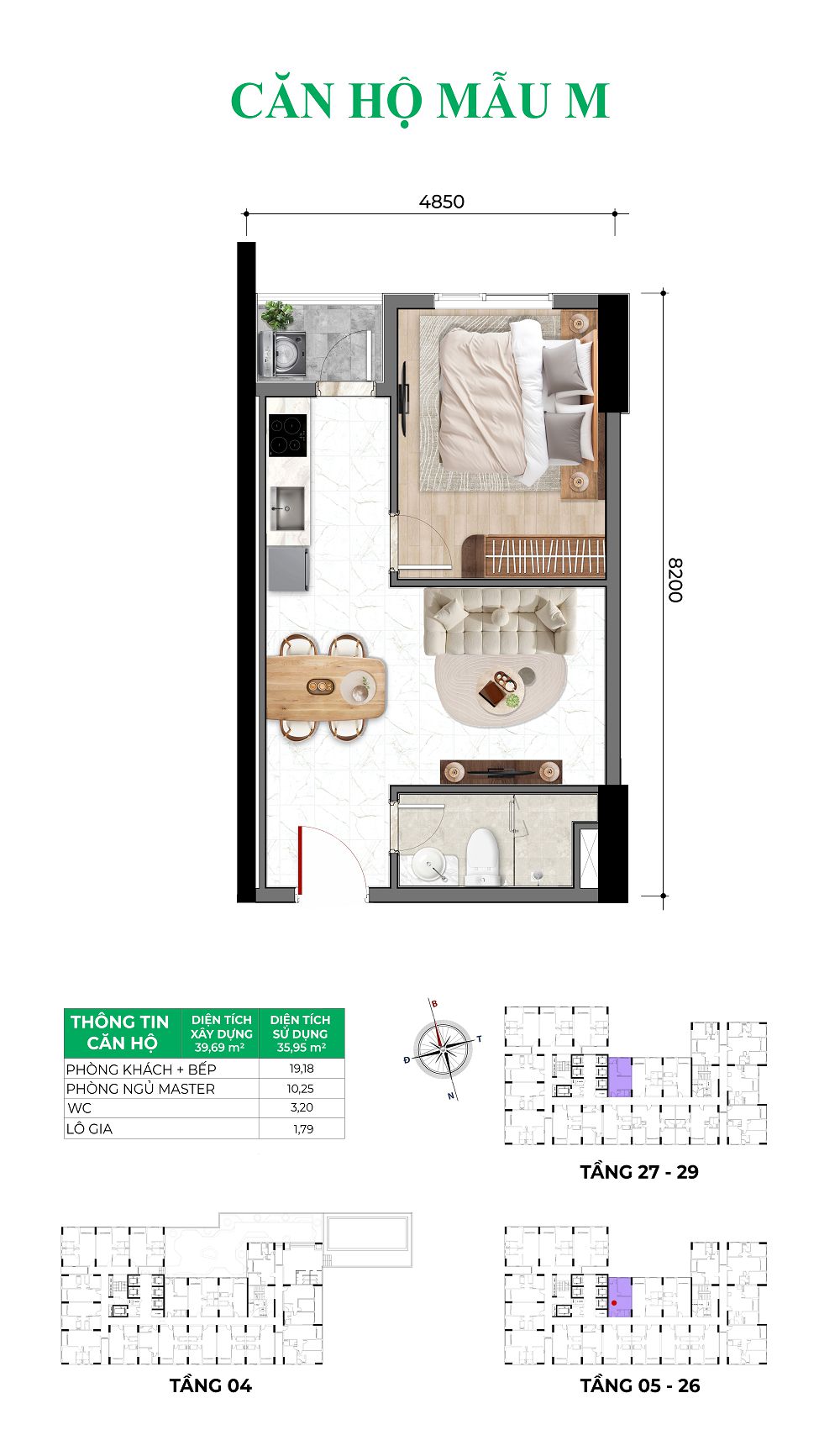 Thiet Ke căn 1 phòng ngủ Bcons Asahi