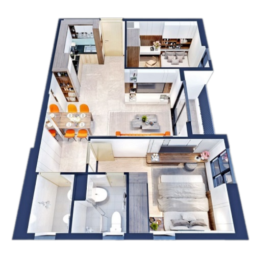 Thiet Ke Bcons Polaris lê trọng tấn căn 2 phòng ngủ góc