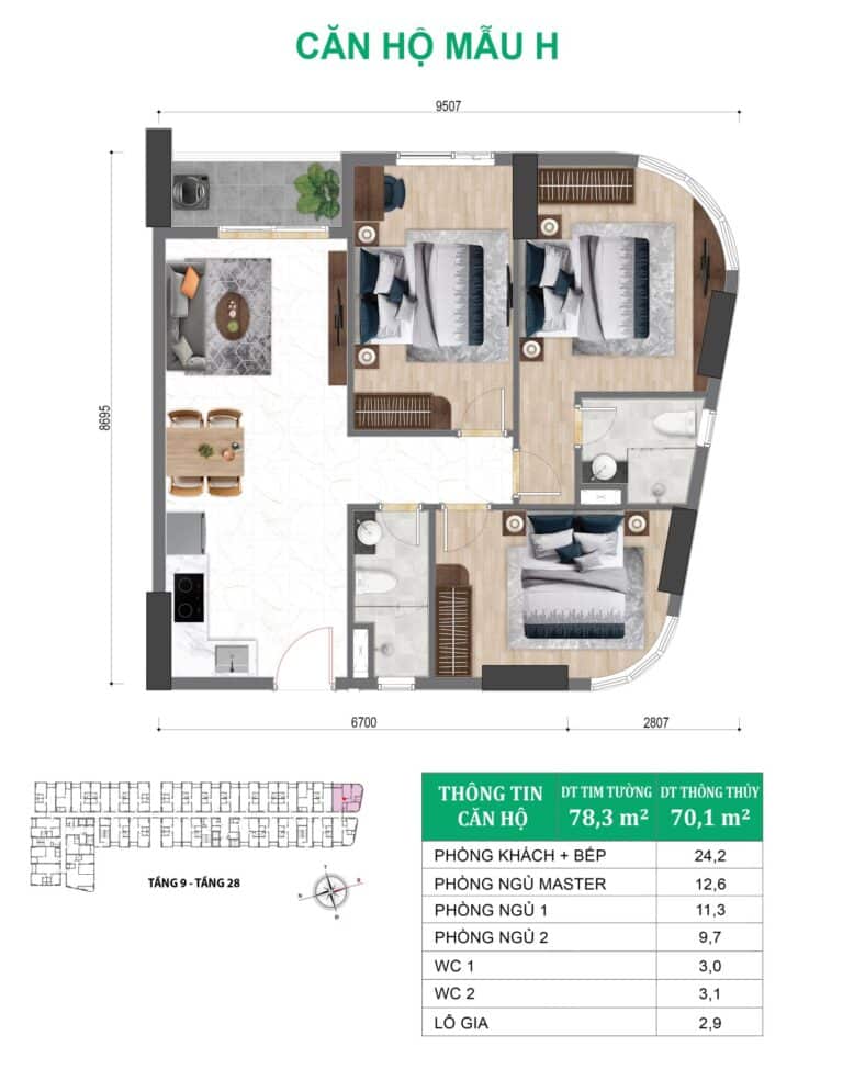 Thiet Ke Can Ho Green Diamond 3 Phong Ngu