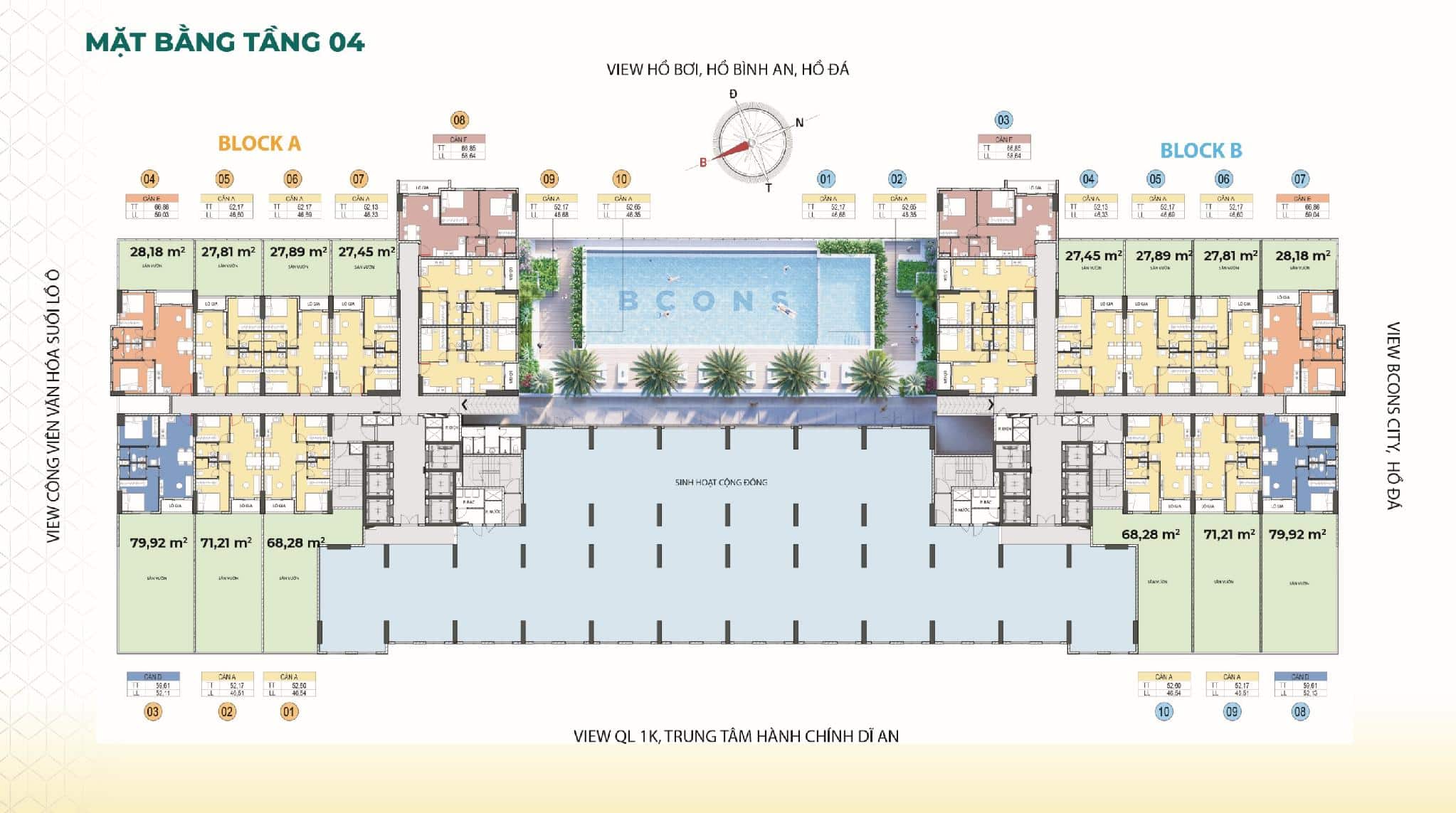 Mặt bằng căn hộ sân vườn Bcons Aria