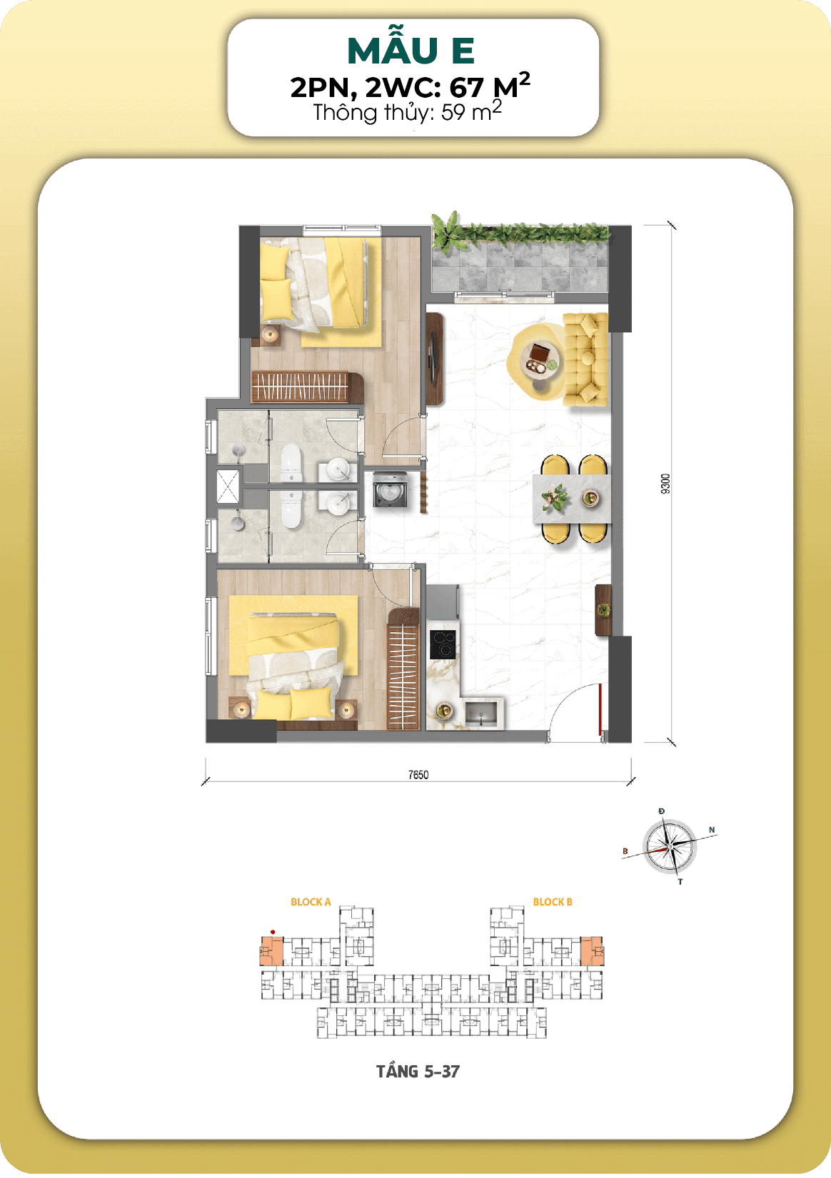 ảnh căn hộ mẫu căn góc 67m2 bcosn aria